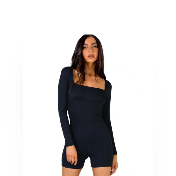 NWOT Princess Polly Sara Ribbed Bodycon Romper Black US Size 4 - Picture 3 of 14